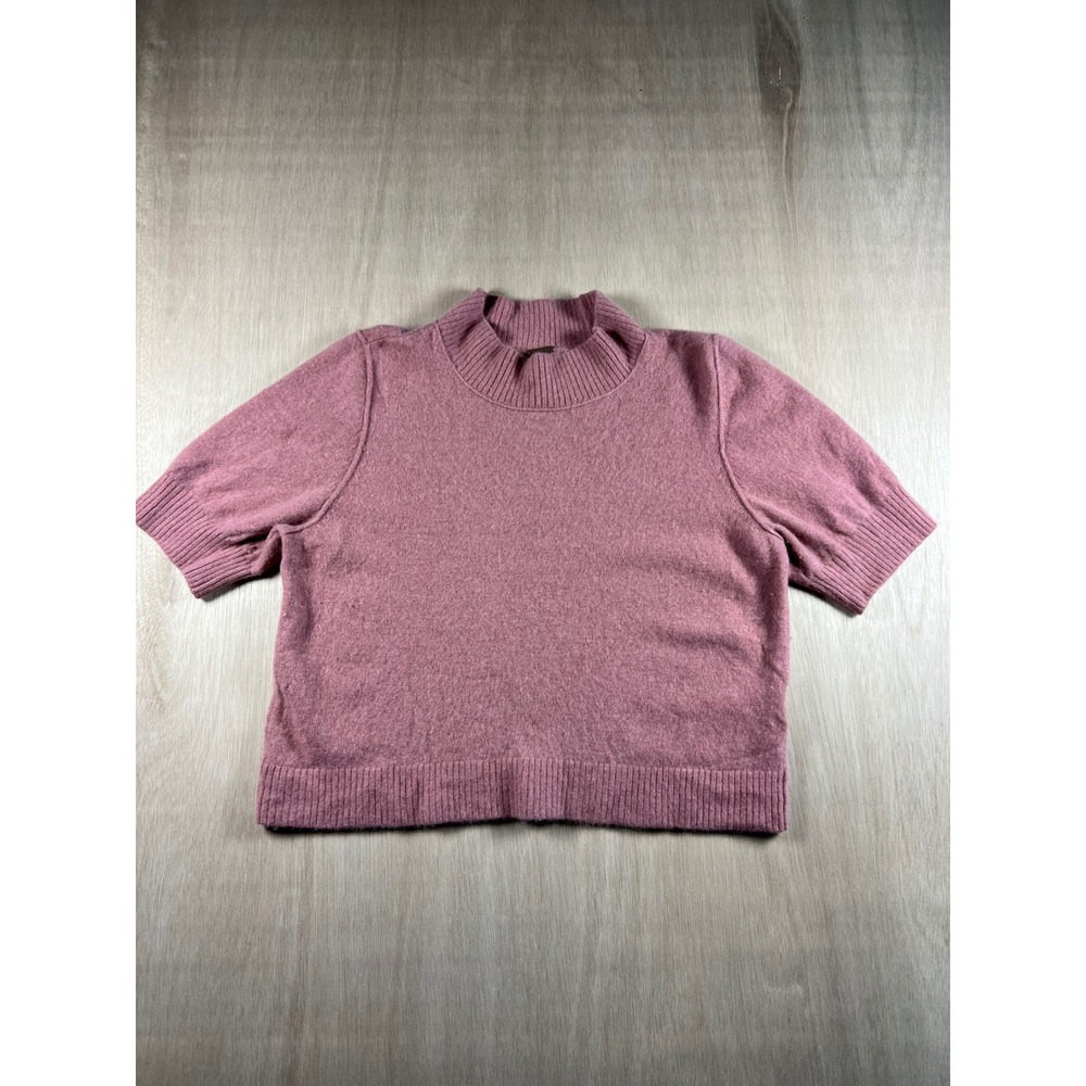 Free People 100% Cashmere Mock Neck Short Sleeve Sweater Pink S Small